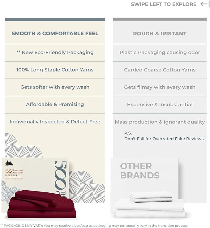 Mayfair Linen 500 Thread Count 100% Cotton Sheets King Size Bed Set - Image 2