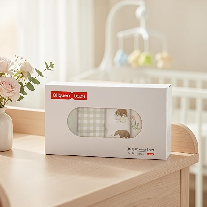 Gllquen Baby Bassinet Sheets 4 Pack, Breathable Cozy Fitted Mattress Sheet - Image 7