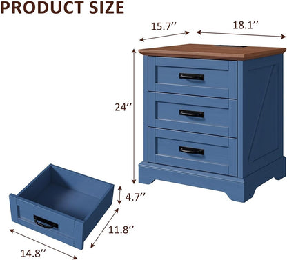 whalefall 3 drawers farmhouse nightstand with charging station shown in use