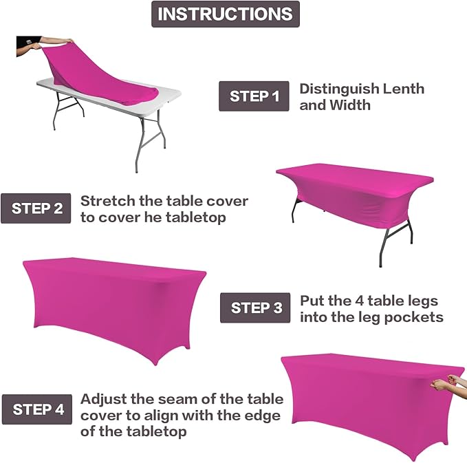 IVAPUPU 2 Pack 4FT Table Cloth for Rectangular Fitted Events Stretch Fuchsia - Image 4