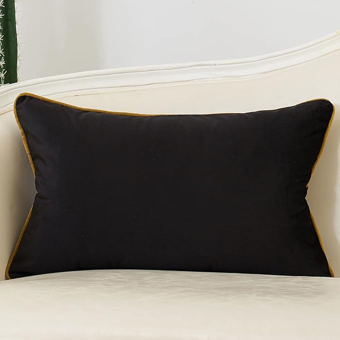 Avigers 12 x 20 Inch Black Gold Striped Geometric Lines Embroidery Velvet - Image 2