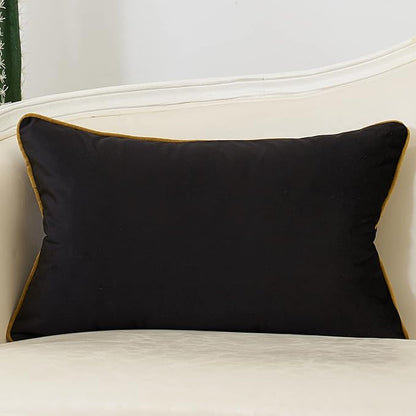 Avigers 12 x 20 Inch Black Gold Striped Geometric Lines Embroidery Velvet - Image 2