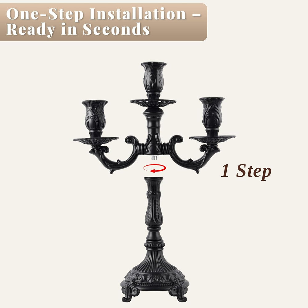 3-Arm Metal Candelabra, Black Halloween Centerpiece Taper Holder