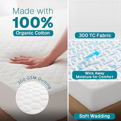 FABDREAMS Organic Quilted Mattress Protector Twin XL Size | Mattress Pad| - Image 3