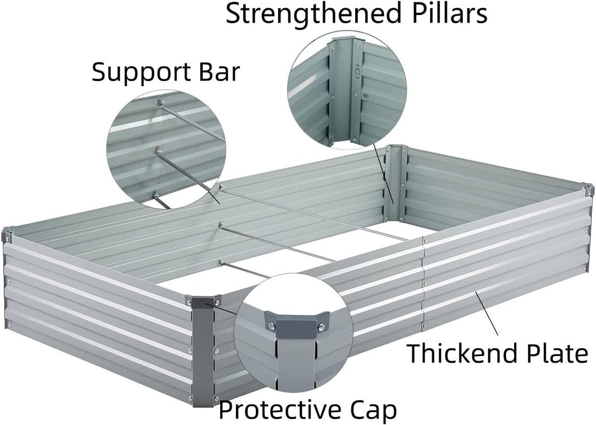 meberam 2 pack 6x3x1ft galvanized raised garden beds, close-up detail