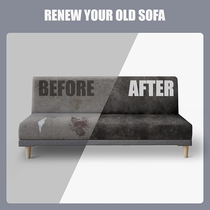molasofa Leather Like Stretch Futon Slipcover Armless Futon Bed Sofa Cover - Image 6