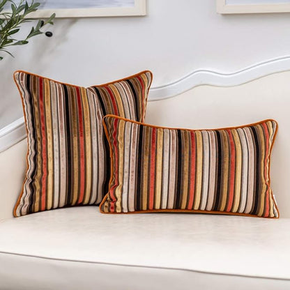 Yangest Orange Striped Throw Pillow Cover Multicolor Velvet Cushion Cover - Image 5
