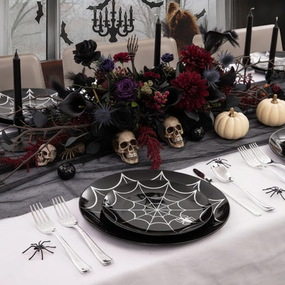 NOCCUR 60PCS Halloween Plastic Plates - 30 Black Dinner/Dessert Plates - Ideal for Halloween Party