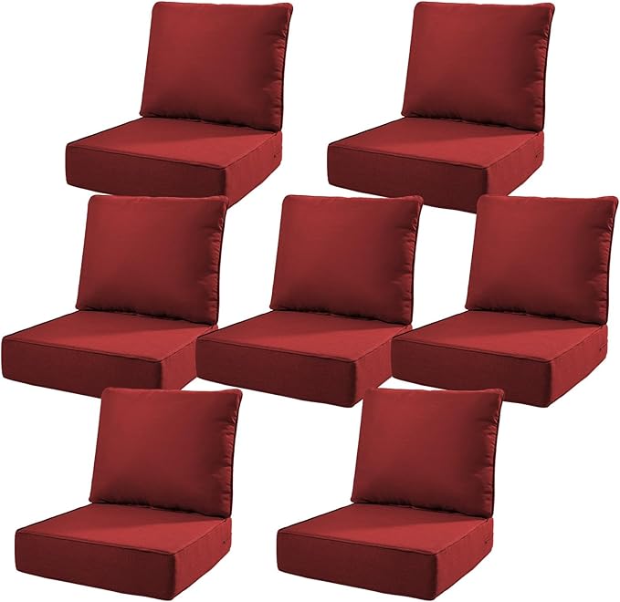 6" Thick Outdoor Cushions 22x24x6, 7-Set Deep Seat Patio Cushions by Pugire