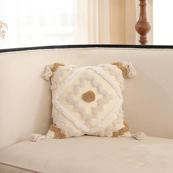 Snugtown Woven Tufted Boho Throw Pillow Cover, Modern Decorative Chevron - Image 2