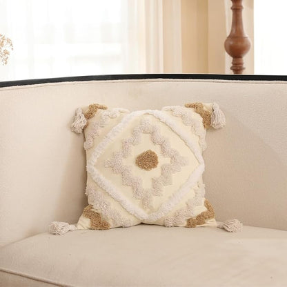 Snugtown Woven Tufted Boho Throw Pillow Cover, Modern Decorative Chevron - Image 2