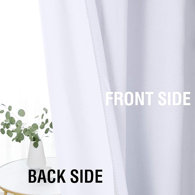 H.VERSAILTEX Linen Look 100% Blackout Bright White Curtains 45 Inches Long - Image 7