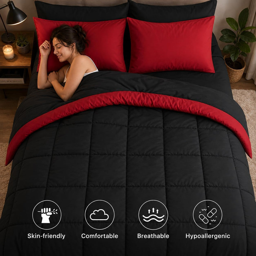 Anluoer Queen Comforter Set 7 Piece, Soft Bed in a Bag Queen Bedding Sets
