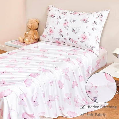 PERFEMET Floral Toddler Bedding 4-Piece Pink Flower Toddler Girls Comforter - Image 4
