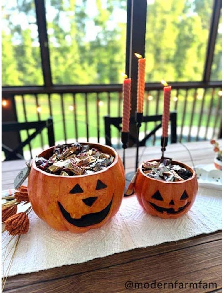 Mud Pie Paper Mache Pumpkin Treat Buckets, Set of 2 Halloween Candy Pails