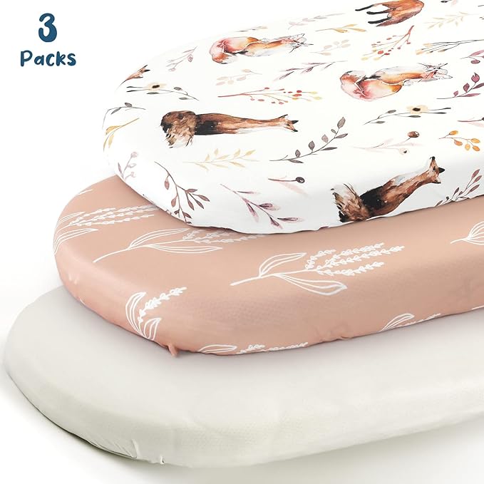 GRSSDER Stretchy Ultra Soft Fitted Bassinet Sheet Set 3 Pack, Universal Fit - Image 2
