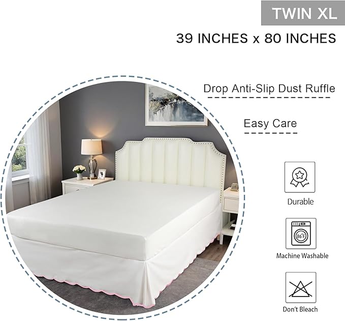 HIG Off-White Chic Twin XL Bed Skirt - Image 2