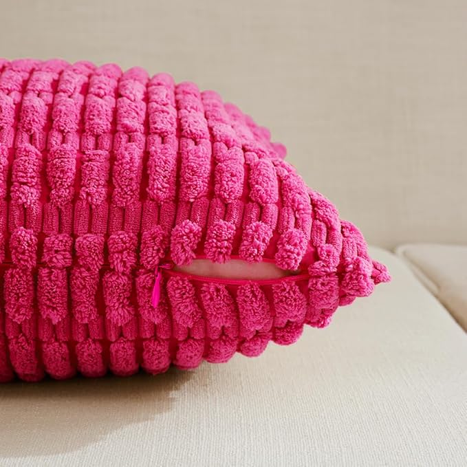 Fancy Homi 4 Packs Boho Hot Pink Decorative Throw Pillow Covers 20x20 Inch - Image 3