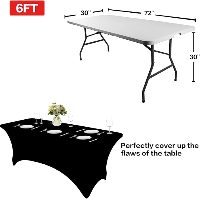 IVAPUPU 6FT Spring Table Cloth for Rectangular Fitted Events Stretch Black - Image 3