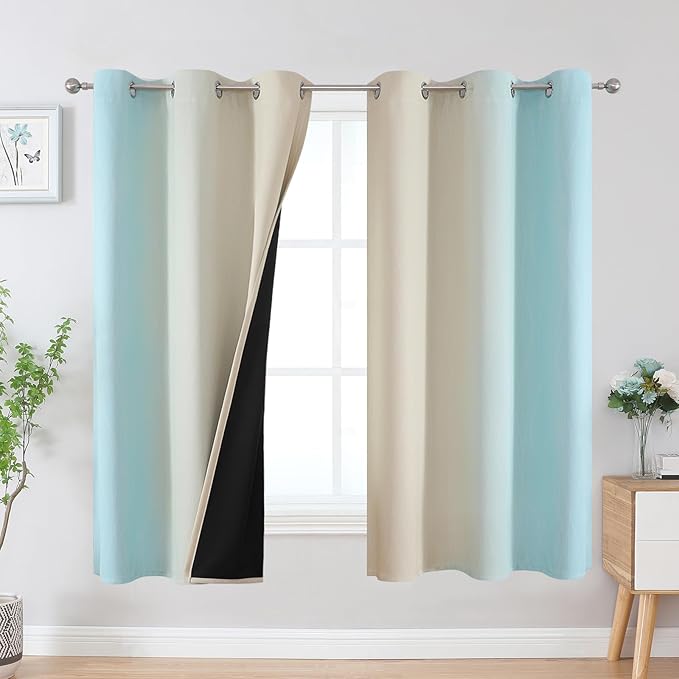 Estelar Textiler Aqua and Beige Blackout Curtains & Drapes by ESTELARTEXTILER