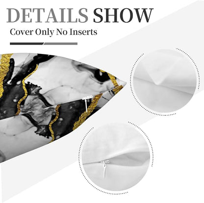 Black Gold Grey Marble Throw Pillows Covers 18x18 Inch Set of 4, Abstract - Image 3
