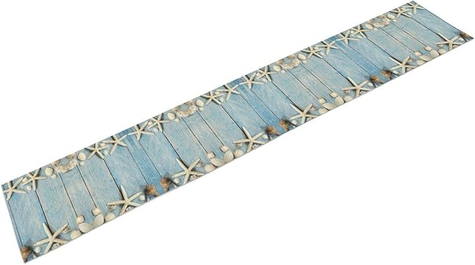 Summer Beach Starfish Table Runner Beach Seashells Blue Rustic Wood Printed - Image 7