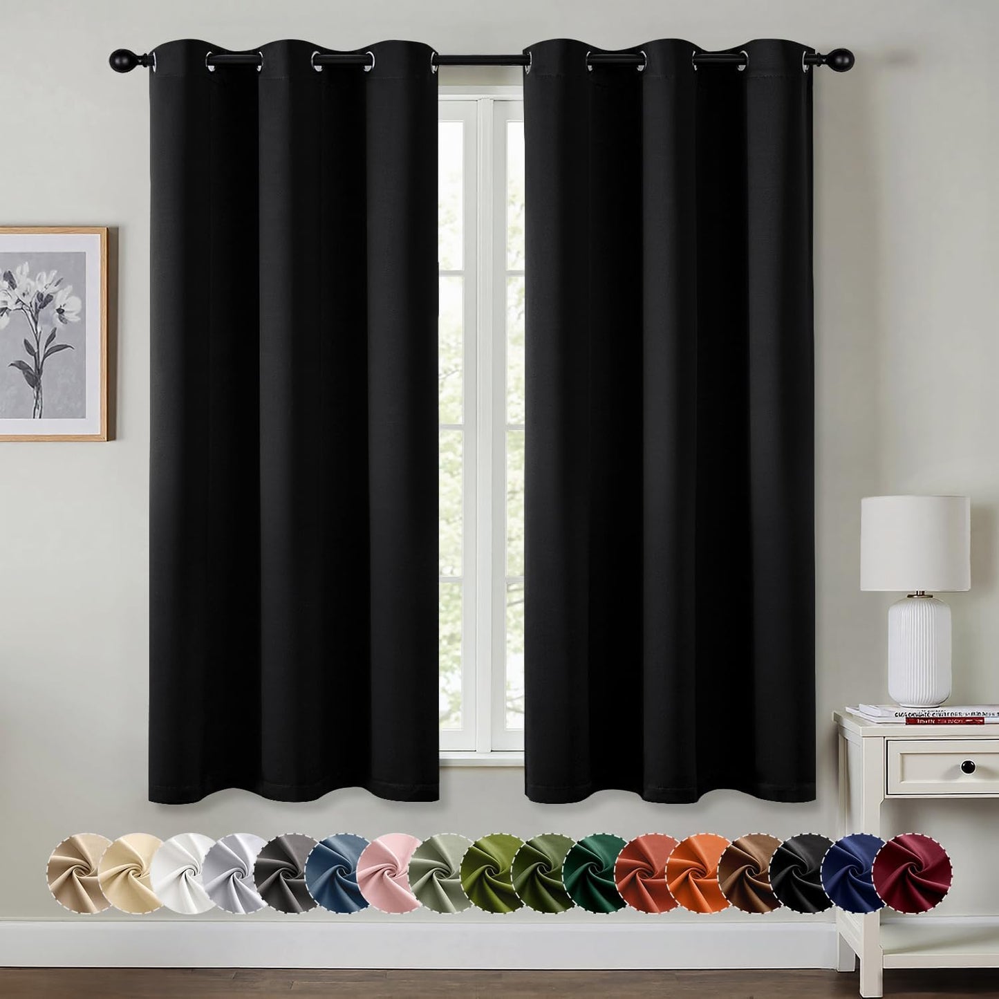 MIULEE Blackout Curtains for Bedroom Living Room 2 Panels, Thermal Insulated Room Darkening Drapes Grommet Noise Reducing Light Blocking Window Treatments 63 Inches Long 40x63 Inch Black