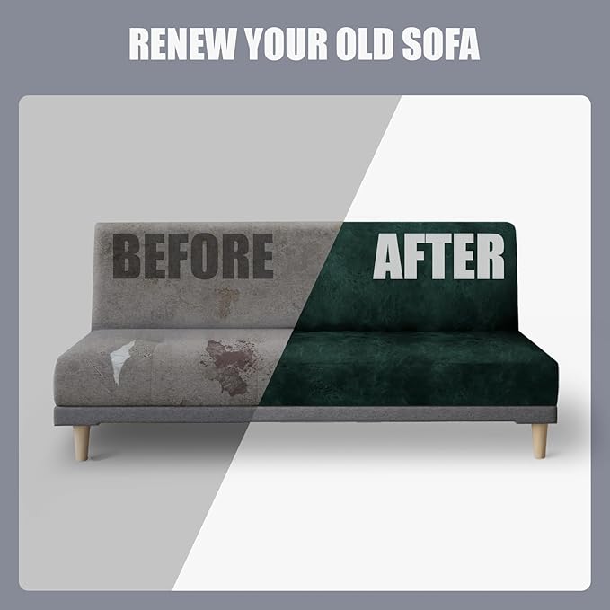 molasofa Leather Like Stretch Futon Slipcover Armless Futon Bed Sofa Cover - Image 6