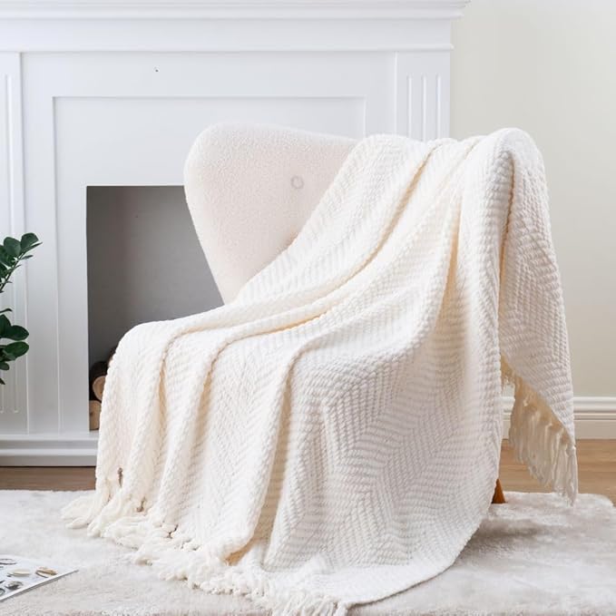 BATTILO HOME Cream White Throw Blanket - Image 9