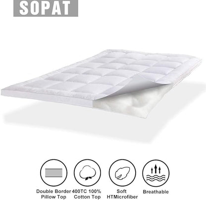 SOPAT Extra Thick Mattress Topper Twin XL 400TC Cotton Pillow Top Breathable - Image 2