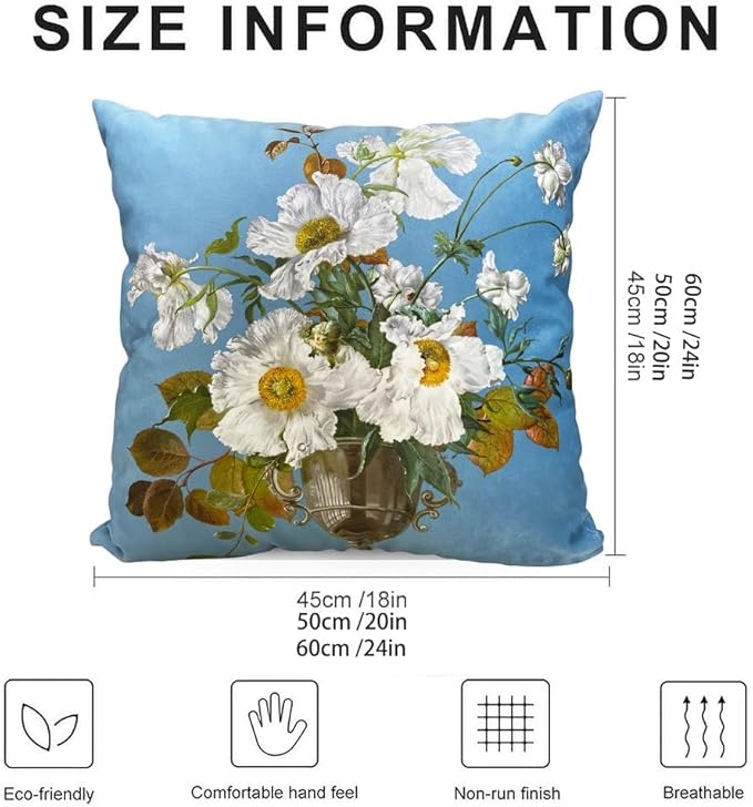 Vintage Floral Bouquet 24x24 Plush Throw Pillow Case, European Classical Oil - Image 2