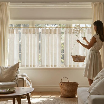 jinchan Linen Pinch Pleated Kitchen Curtains 36 Inch 2 Panels, Natural Linen - Image 3