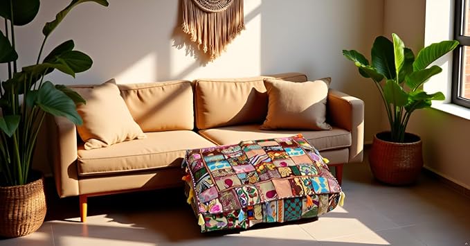 CRAFT KALA Indian Square Patchwork Traditional Pouf Cover Indian Living Room - Image 5