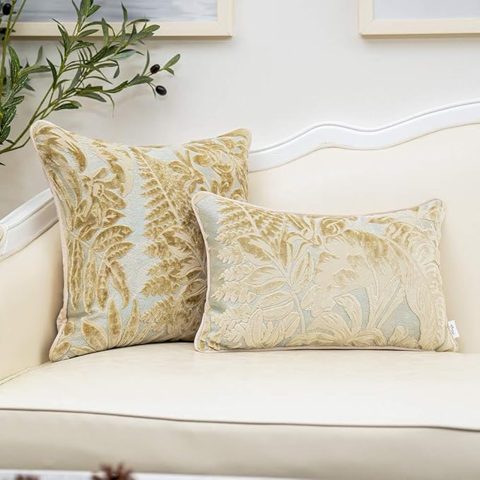 Alerfa 12 x 20 Inch Beige Rectangle Maple Leaf Pillow Embroidery Cut Velvet - Image 4