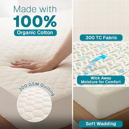 FABDREAMS Organic Quilted Mattress Protector Cal King Size | Mattress Pad| - Image 3