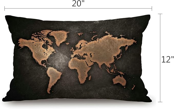 Solekla Pillow Covers Vintage Map on Black Background 12" x 20" Lumbar Pillow - Image 2
