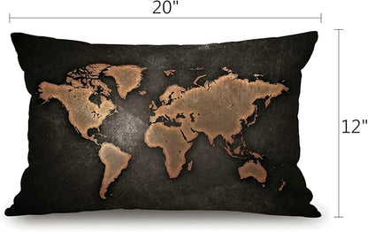 Solekla Pillow Covers Vintage Map on Black Background 12" x 20" Lumbar Pillow - Image 2