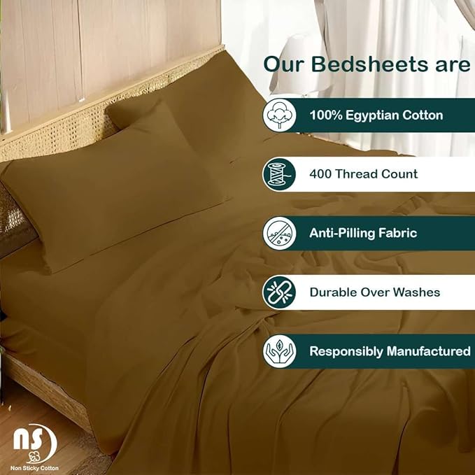 NON Sticky cotton Full Size Sleeper Sofa Sheets, 4 Piece Egyptian Cotton Bed - Image 2