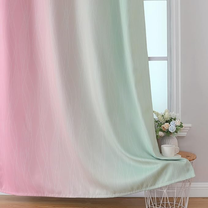 Estelar Textiler Sage Green and Pink Room Darkening Blackout Curtains 84 Inch - Image 6