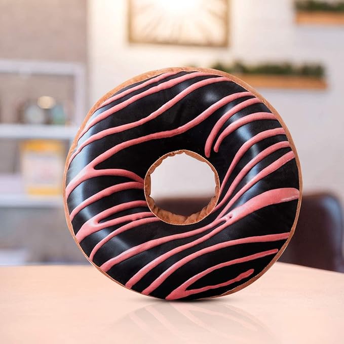 HYSEAS Round Throw Pillow 14 Inch Chocolate Pink Donut, 3D Digital Print - Image 6