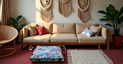 CRAFT KALA Indian Square Patchwork Traditional Pouf Cover Indian Living Room - Image 2