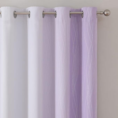 Estelar Textiler Lilac and Greyish White Ombre Blackout Curtains 102 Inches - Image 4