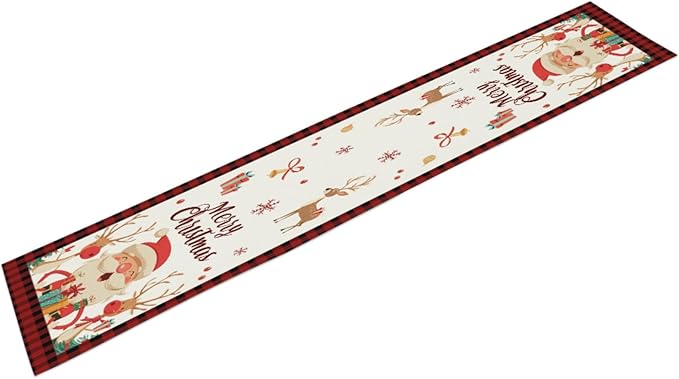 Christmas Table Runner, Merry Christmas Santa Claus Linen Table Runner - Image 2