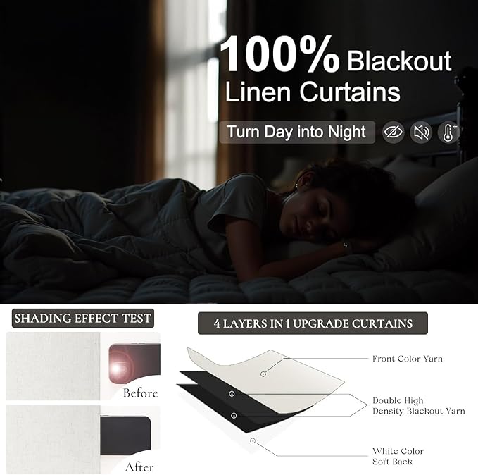 100 Inch Curtains Complete Blackout Linen Curtains - Image 4