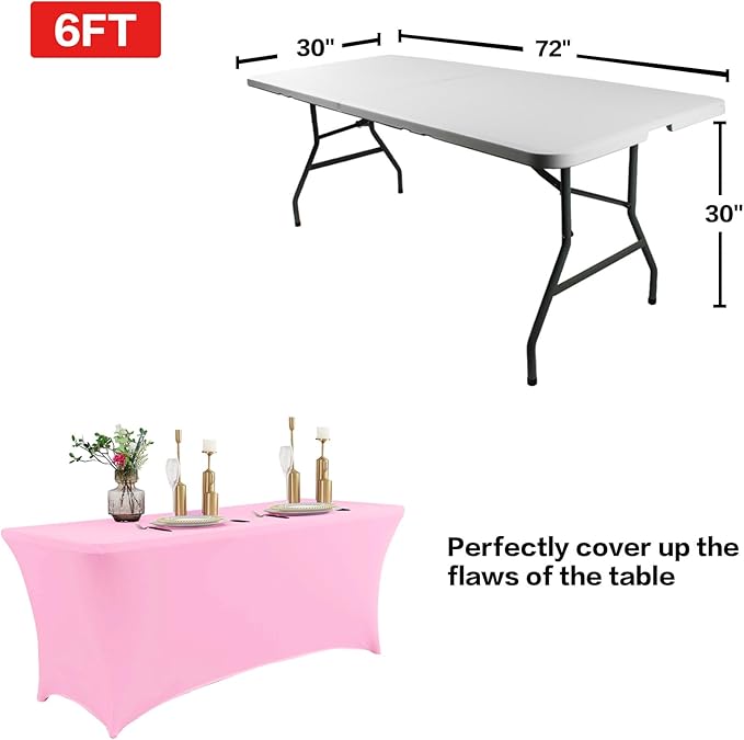 IVAPUPU 2 Pack 8FT Table Cloth for Rectangular Fitted Events Stretch Pink Table - Image 3