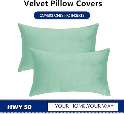 HWY 50 Aqua Green Velvet Rectangular Throw Pillow Covers 12x20 Inch - Image 6