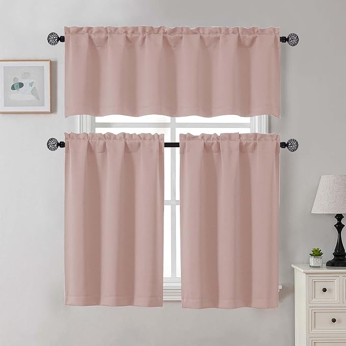 Gwine Blush Pink Blackout Curtains 30 Inch Length, Short Kitchen Curtains - Image 2