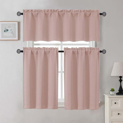 Gwine Blush Pink Blackout Curtains 30 Inch Length, Short Kitchen Curtains - Image 2