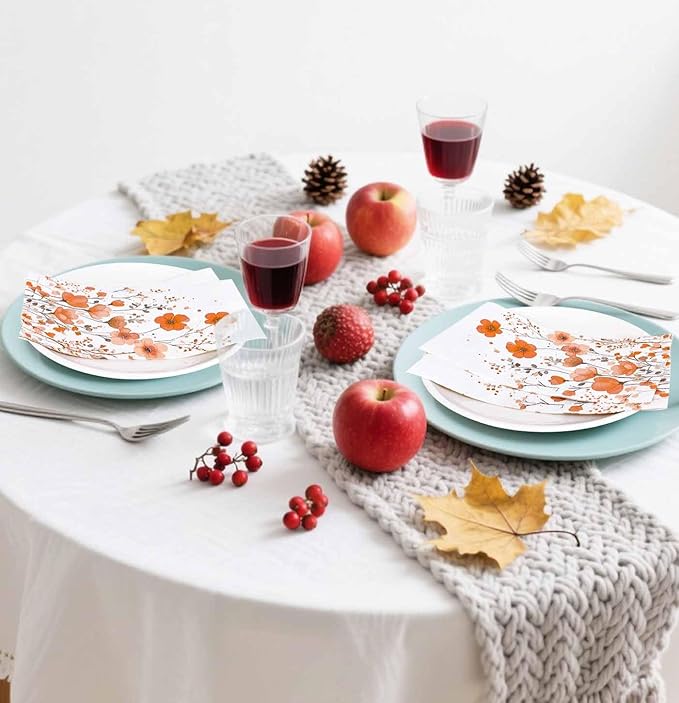 HEIPINIUYE 50 Pieces 3-ply Fall Floral Paper Napkins Autumn Flower Guest - Image 7