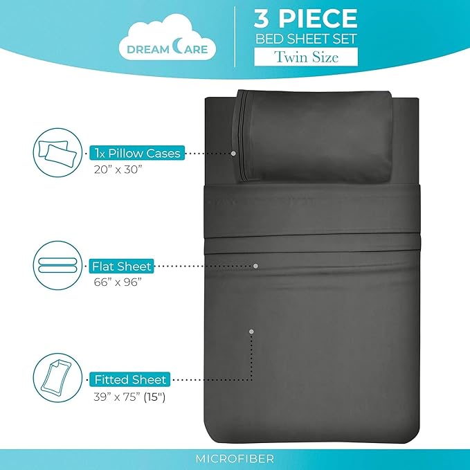 DREAMCARE Twin XL Sheet Sets – 3pcs Cooling Sheets – up to 15” Deep Pocket Twin - Image 4